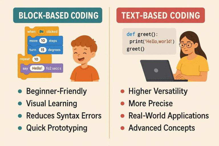 Block-based vs Text-based Coding for Kids: Complete Guide