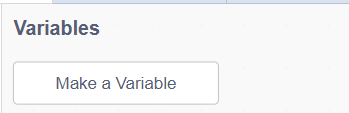 Scratch variables panel displaying Make a Variable button for creating custom currency system