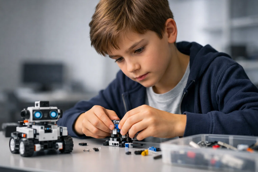  Child with ADHD building a robotics project — hands-on coding and physical computing activity
