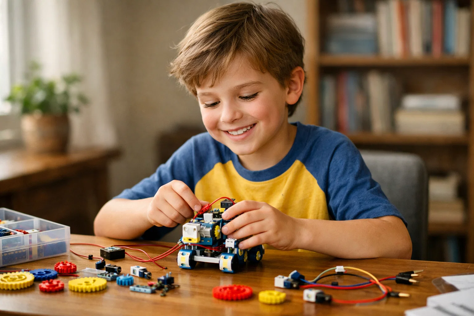 Best robotics kits for beginners — child assembling a colorful STEM robot at home