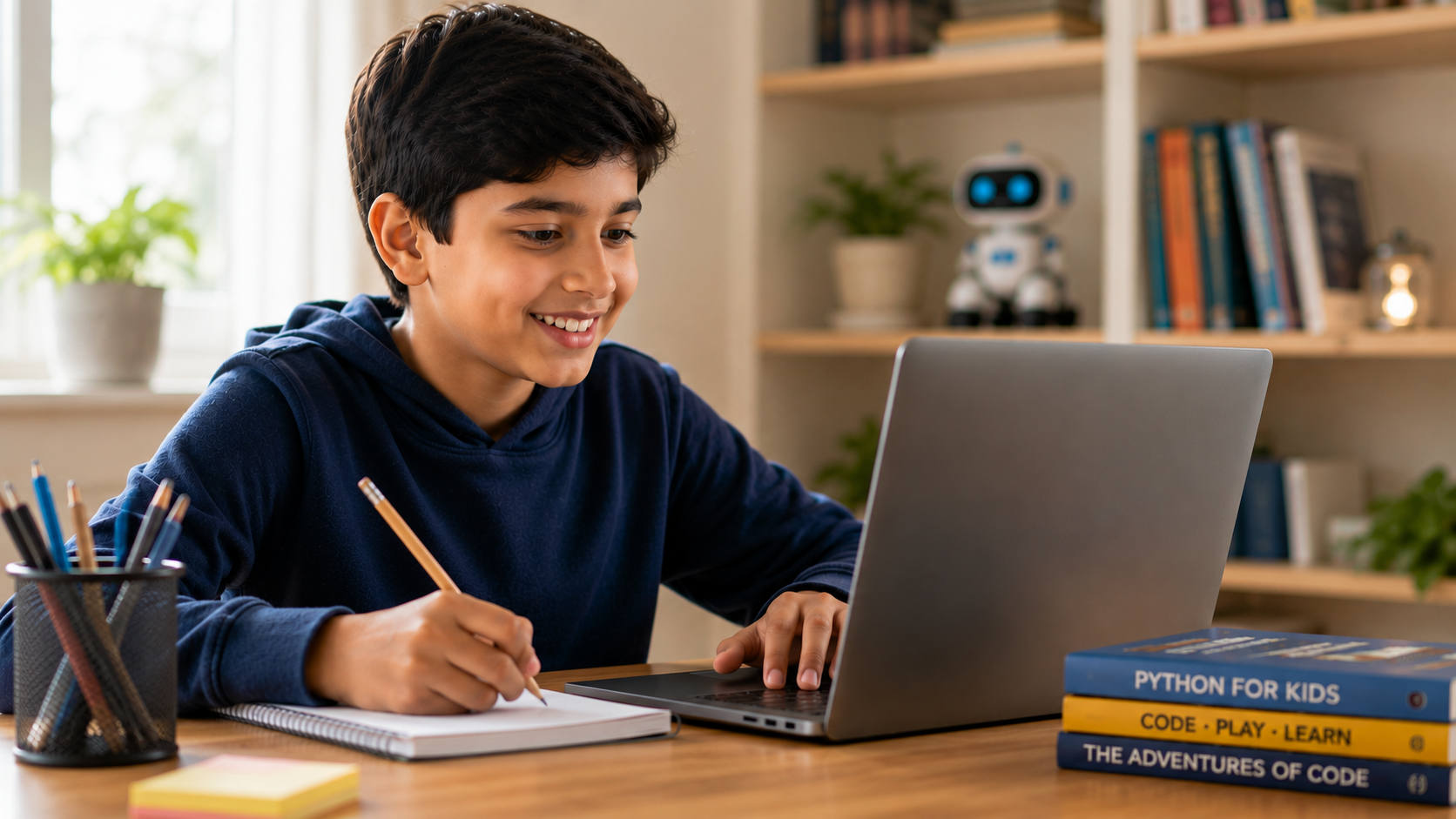 Child learning Python programming at ItsMyBot online coding course for kids — turn screen time into skill time