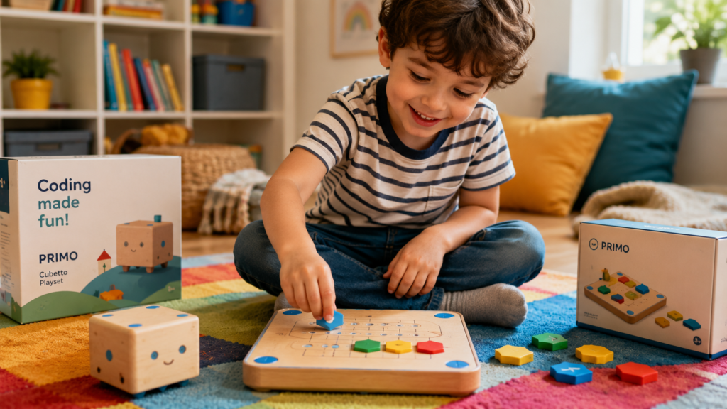  Young child playing with a screen-free coding toy — best coding gift for ages 5 to 7