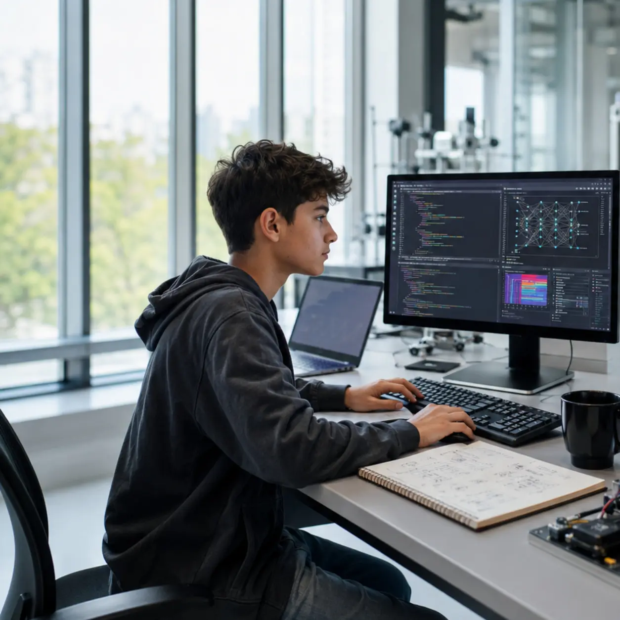 Teen student building AI agents and LLM projects in the Advanced AI Engineer program.