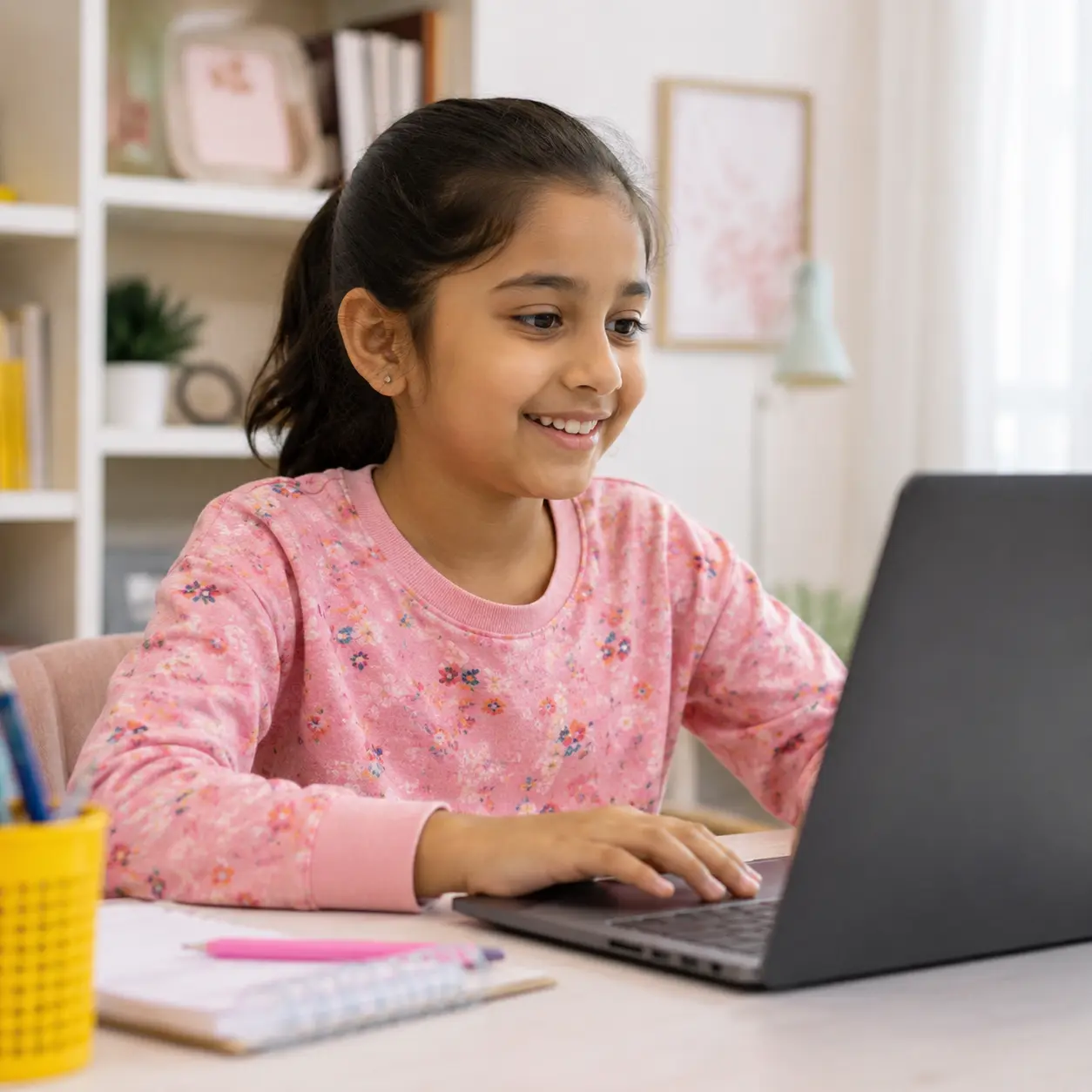 Kid attending live online mobile app development course building real interactive apps for ages 7 to 12