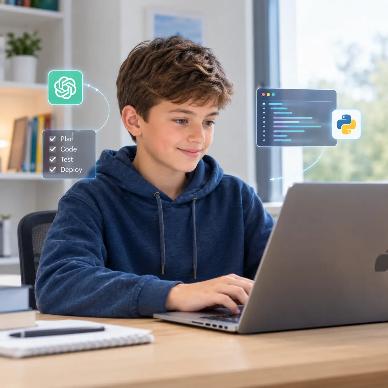 Student coding with AI tools