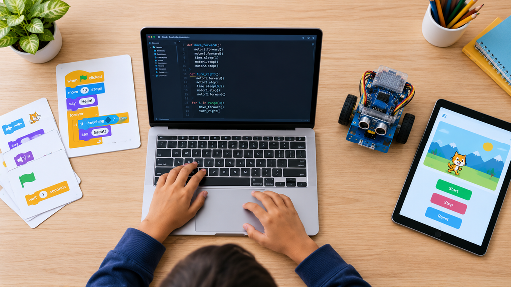 Coding learning path for kids from Scratch to Python, robotics, and app building