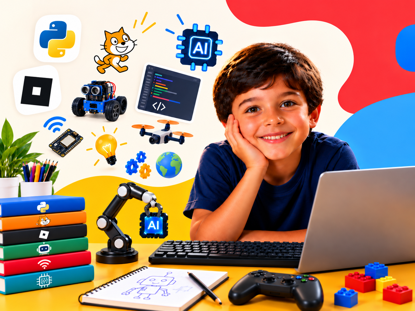 A child learning coding and robotics with ItsMyBot