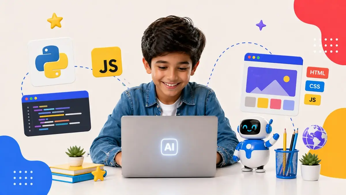 Teen student coding an autonomous robot in Python during a Master robotics class