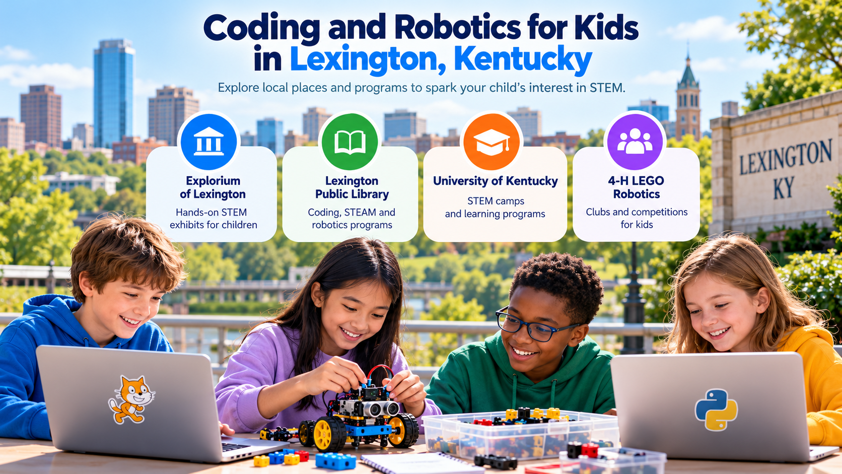 Illustrated guide to coding and robotics activities for children in Lexington, Kentucky